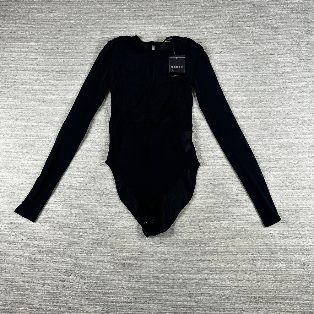 Forever 21 Women Black Sexy  See Through Mesh Bodysuit Size S Goth Witchy Punk
